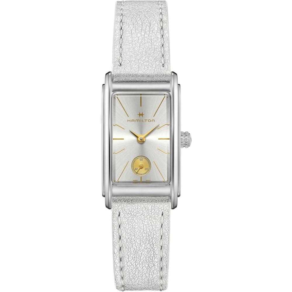 imageHamilton American Classic Ardmore Quartz Mens Watch 19mm x 27mm Stainless Steel Case Swiss Made Silver Dial Analog Wrist Watch for Men 30m Waterproof Mineral Crystal Calf Leather Strap