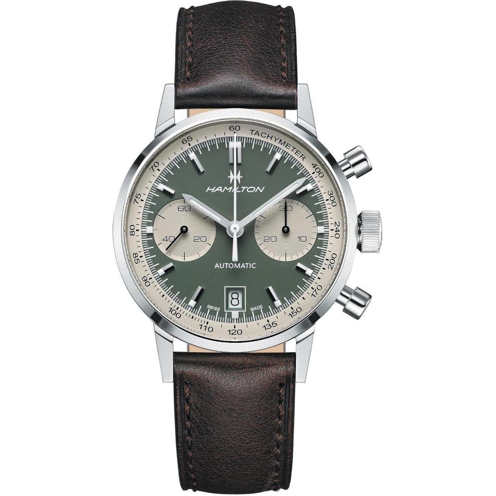 imageHamilton American Classic Automatic Mens Watch 40mm Stainless Steel Case Swiss Made Green Dial Analog Wrist Watch for Men 100m Waterproof Sapphire Crystal Cow Leather Strap