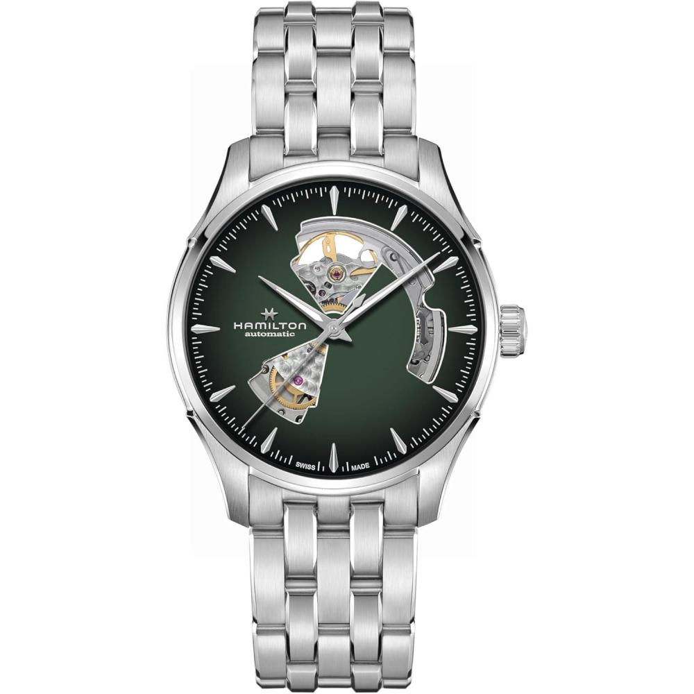 imageHamilton Jazzmaster Open Heart Automatic Mens Watch 40mm Stainless Steel Case Swiss Made Green Dial Analog Wrist Watch 50m Waterproof Sapphire Crystal 3Hand Movement Stainless Steel Strap