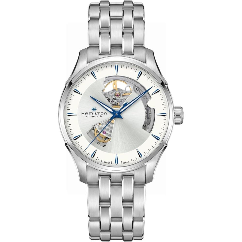 imageHamilton Jazzmaster Open Heart Automatic Mens Watch 40mm Stainless Steel Case Swiss Made Silver Dial Analog Wrist Watch 50m Waterproof Sapphire Crystal 3Hand Movement Stainless Steel Strap
