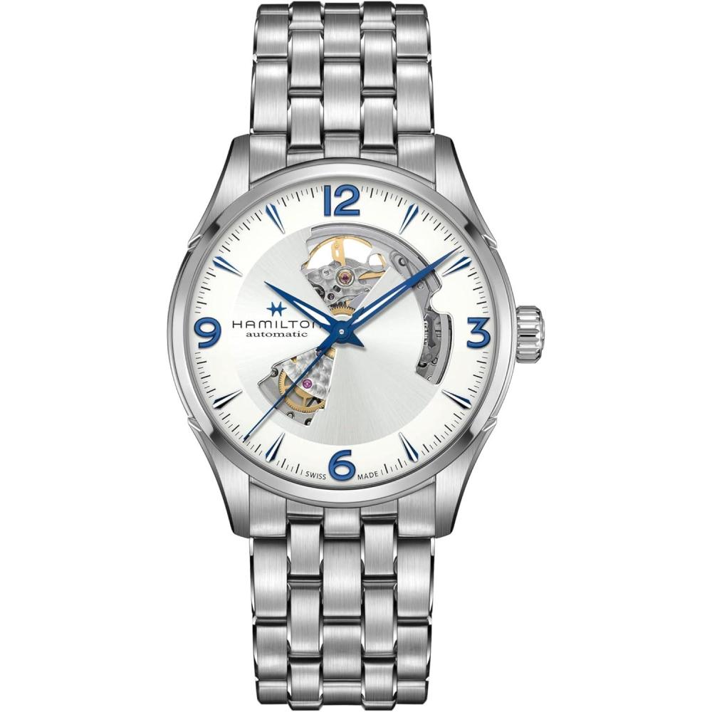 imageHamilton Jazzmaster Open Heart Automatic Mens Watch 42mm Stainless Steel Case Swiss Made Silver Dial Analog Wrist Watch 50m Waterproof Sapphire Crystal 3Hand Movement Stainless Steel Strap