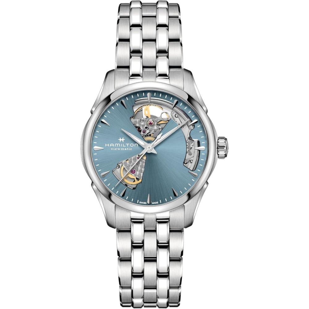 imageHamilton Jazzmaster Open Heart Automatic Womens Watch 36mm Stainless Steel Case Swiss Made Blue Dial Analog Wrist Watch 50m Waterproof Sapphire Crystal 3Hand Movement Stainless Steel Strap