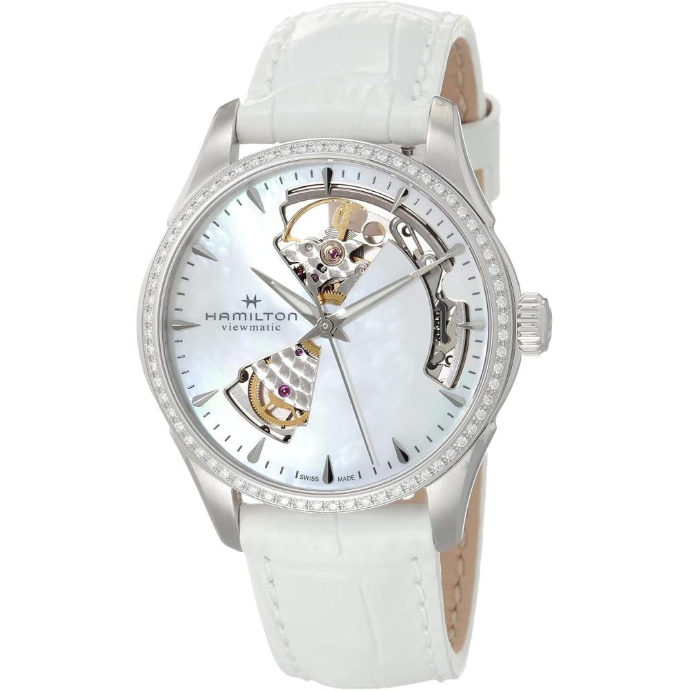 imageHamilton Jazzmaster Open Heart Automatic Womens Watch 36mm Stainless Steel Case Swiss Made Mother of Pearl Dial Analog Watch 50m Waterproof Sapphire Crystal 3Hand Movement Leather Strap