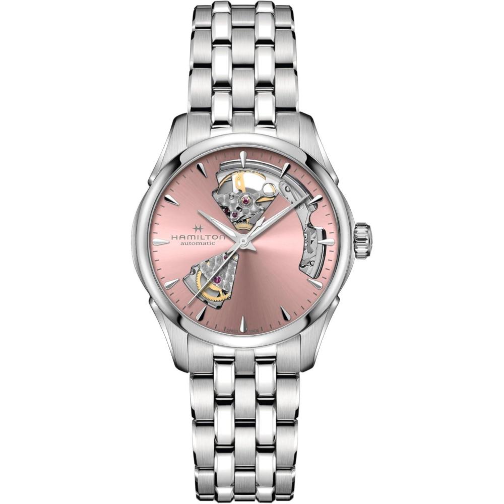 imageHamilton Jazzmaster Open Heart Automatic Womens Watch 36mm Stainless Steel Case Swiss Made Pink Dial Analog Wrist Watch 50m Waterproof Sapphire Crystal 3Hand Movement Stainless Steel Strap