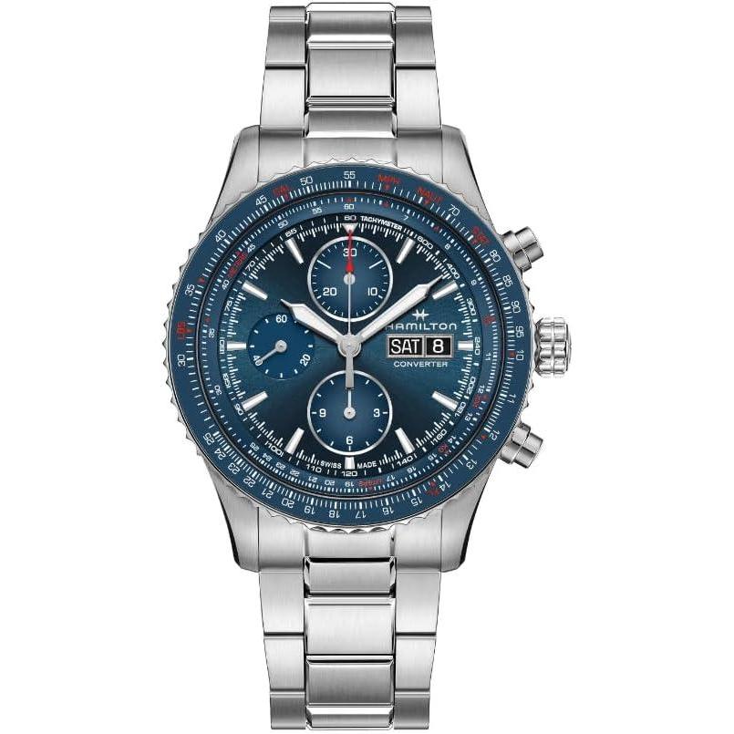 imageHamilton Khaki Aviation Automatic Mens Watch 44mm Stainless Steel Case Swiss Made Blue Dial Analog Wrist Watch for Men 100m Waterproof Sapphire Crystal Stainless Steel Strap