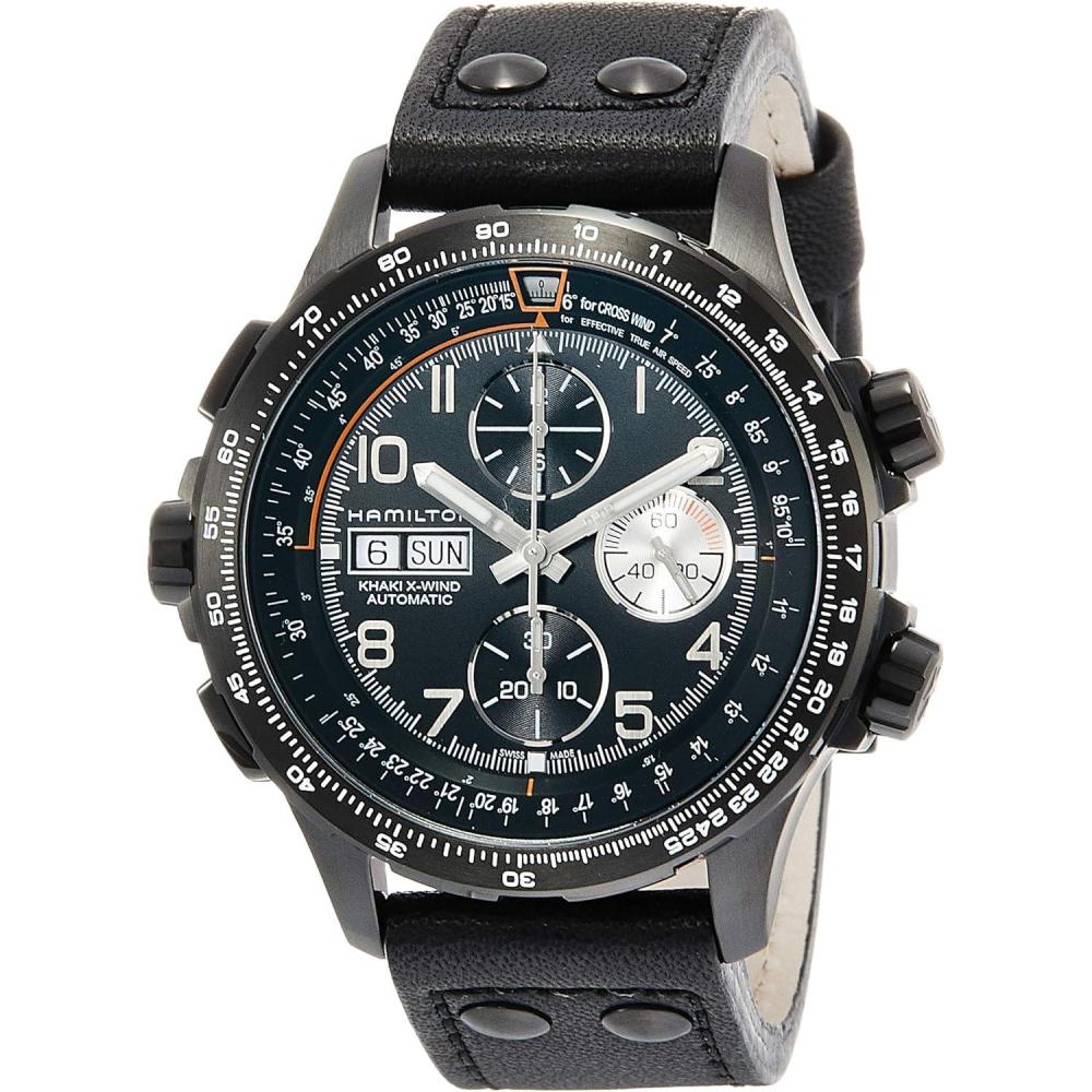 imageHamilton Khaki Aviation Automatic Mens Watch 45mm Stainless Steel Case Swiss Made Black Dial Analog Wrist Watch for Men 100m Waterproof Sapphire Crystal Cow Leather Strap