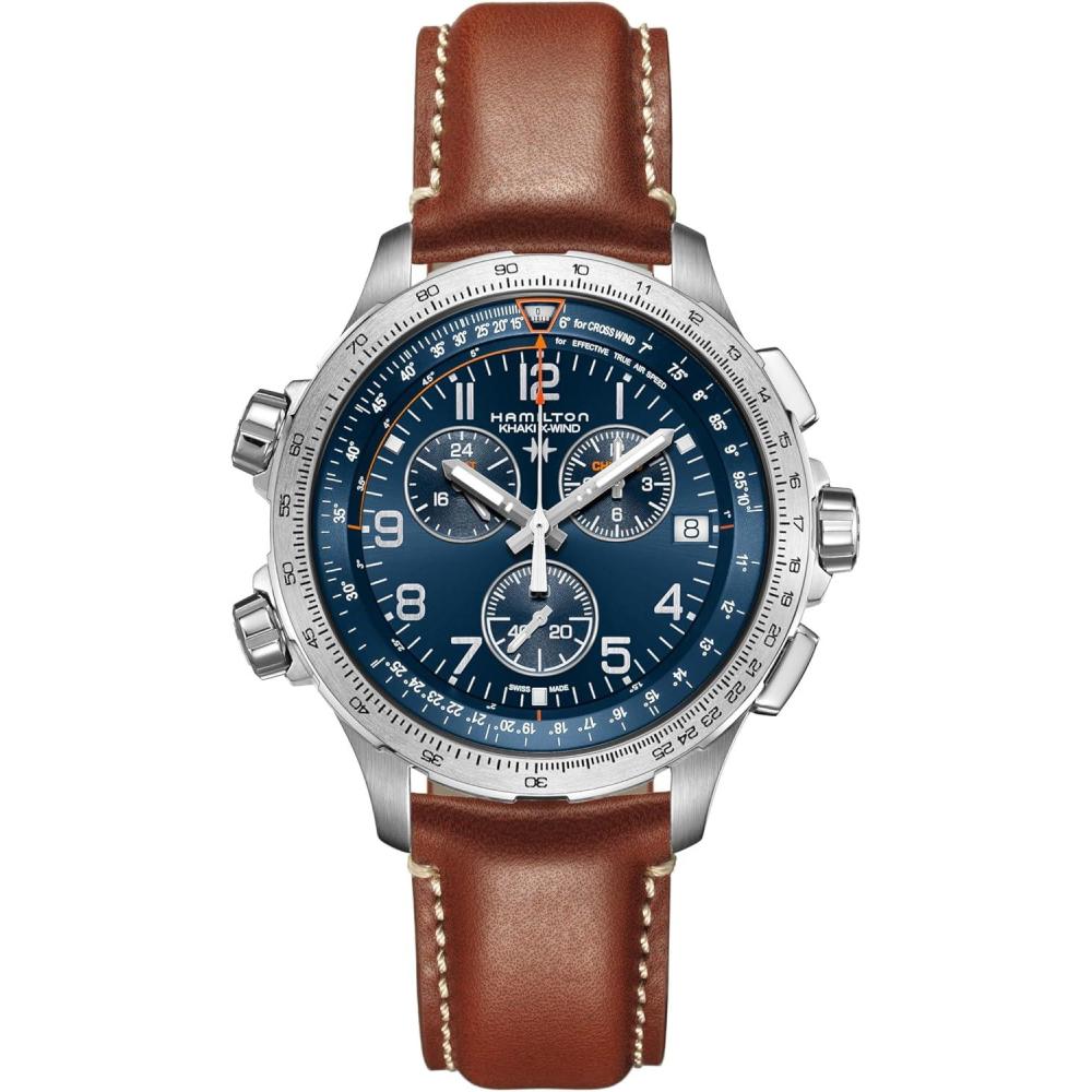 imageHamilton Khaki Aviation X Quartz Mens Watch 46mm Stainless Steel Case Swiss Made Blue Dial Analog Wrist Watch for Men 100m Waterproof Sapphire Crystal Cow Leather Strap