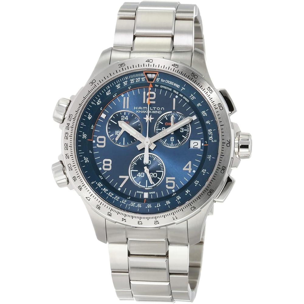 imageHamilton Khaki Aviation X Quartz Mens Watch 46mm Stainless Steel Case Swiss Made Blue Dial Analog Wrist Watch for Men 100m Waterproof Sapphire Crystal Stainless Steel Strap
