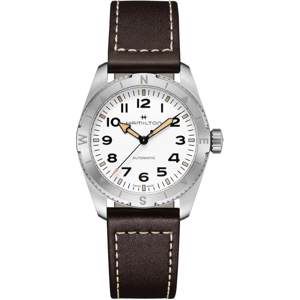 imageHamilton Khaki Field Expedition Automatic Mens Watch 37mm Stainless Steel Case Swiss Made White Dial Analog Wrist Watch 100m Waterproof Sapphire Crystal 3Hand Movement Cow Leather Strap