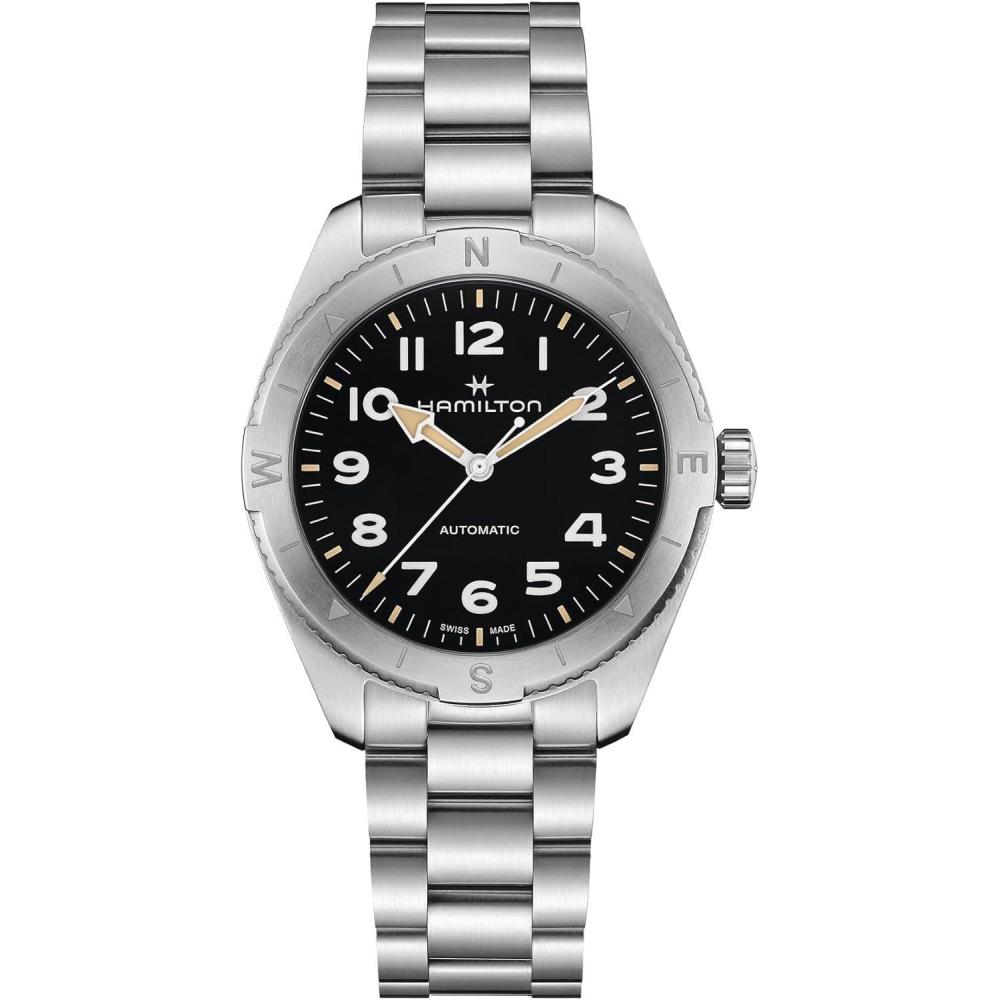 imageHamilton Khaki Field Expedition Automatic Mens Watch 41mm Stainless Steel Case Swiss Made Black Dial Analog Wrist Watch 100m Waterproof Sapphire Crystal 3Hand Movement Stainless Steel Strap
