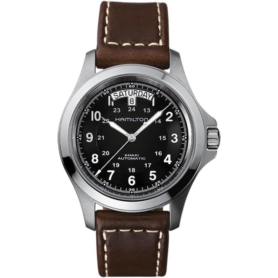 imageHamilton Khaki Field King Automatic Mens Watch 40mm Stainless Steel Case Swiss Made Black Dial Analog Wrist Watch for Men 50m Waterproof Sapphire Crystal Cow Leather Strap