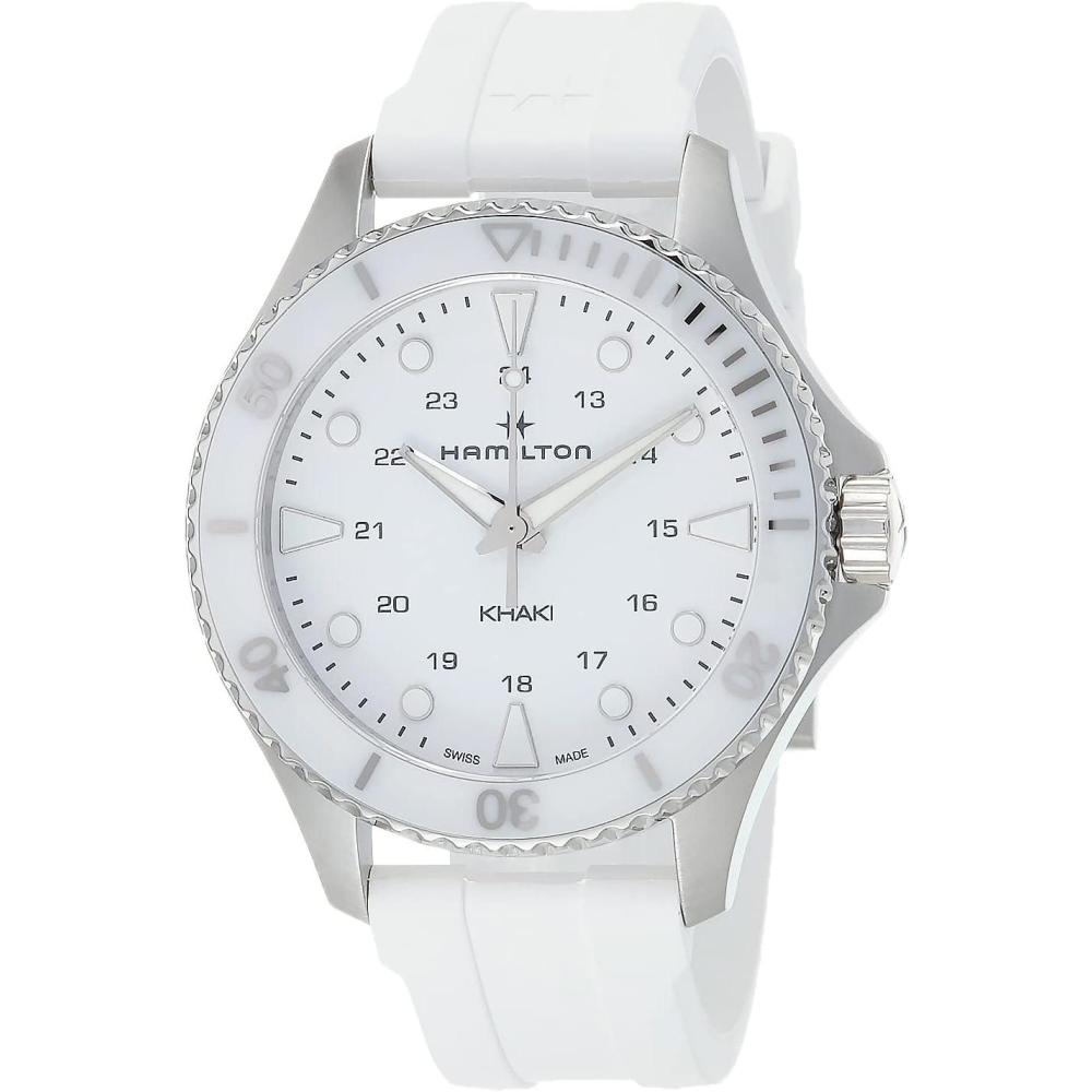 imageHamilton Khaki Navy Scuba Quartz Womens Watch 37mm Stainless Steel Case Swiss Made White Dial Analog Wrist Watch for Women 100m Waterproof Sapphire Crystal Rubber Strap
