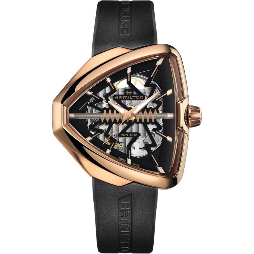 imageHamilton Ventura Automatic Mens Watch 42mm x 45mm Stainless Steel Case Swiss Made Black Dial Analog Wrist Watch for Men 50m Waterproof Sapphire Crystal 3Hand Movement Rubber Strap