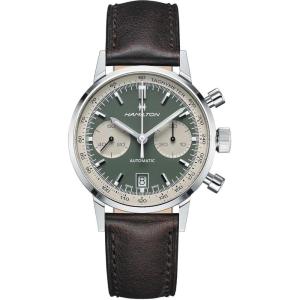 Hamilton American Classic Automatic Men’s Watch, 40mm Stainless Steel Case, Swiss Made, Green Dial Analog Wrist Watch for Men, 100m Waterproof, Sapphire Crystal, Cow Leather Strap