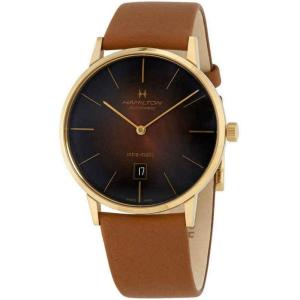 Hamilton American Classic Automatic Men’s Watch, 42mm Stainless Steel Case, Swiss Made, Brown Dial Analog Wrist Watch for Men, 50m Waterproof, Sapphire Crystal, Calf Leather Strap