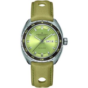Hamilton American Classic Automatic Men’s Watch, 42mm Stainless Steel Case, Swiss Made, Green Dial Analog Wrist Watch for Men, 50m Waterproof, Sapphire Crystal, 3-Hand Movement, Cow Leather Strap