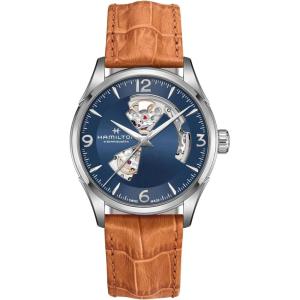 Hamilton Jazzmaster Open Heart Automatic Men’s Watch, 42mm Stainless Steel Case, Swiss Made, Blue Dial Analog Wrist Watch, 50m Waterproof, Sapphire Crystal, 3-Hand Movement, Calf Leather Strap