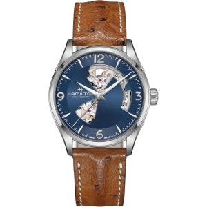 Hamilton Jazzmaster Open Heart Automatic Men’s Watch, 42mm Stainless Steel Case, Swiss Made, Blue Dial Analog Wrist Watch, 50m Waterproof, Sapphire Crystal, 3-Hand Movement, Ostrich Leather Strap