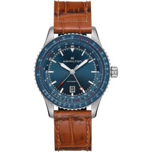 Hamilton Khaki Aviation Automatic Men’s Watch, 42mm Stainless Steel Case, Swiss Made, Blue Dial Analog Wrist Watch for Men, 100m Waterproof, Sapphire Crystal, 3-Hand Movement, Cow Leather Strap
