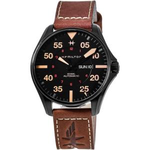 Hamilton Khaki Aviation Automatic Men’s Watch, 46mm Stainless Steel Case, Swiss Made, Black Dial Analog Wrist Watch for Men, 200m Waterproof, Sapphire Crystal, 3-Hand Movement, Cow Leather Strap