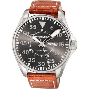 Hamilton Khaki Aviation Automatic Men’s Watch, 46mm Stainless Steel Case, Swiss Made, Grey Dial Analog Wrist Watch for Men, 200m Waterproof, Sapphire Crystal, 3-Hand Movement, Calf Leather Strap