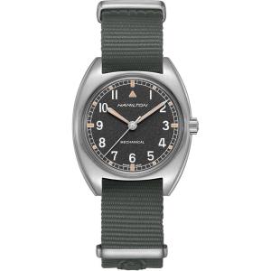 Hamilton Khaki Aviation Pilot Mechanical Men’s Watch, 36mm x 33mm Stainless Steel Case, Swiss Made, Black Dial Analog Wrist Watch for Men, 100m Waterproof, Mineral Crystal, Textile Strap