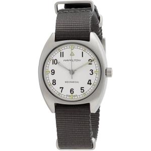 Hamilton Khaki Aviation Pilot Mechanical Men’s Watch, 36mm x 33mm Stainless Steel Case, Swiss Made, Silver Dial Analog Wrist Watch for Men, 100m Waterproof, Mineral Crystal, Textile Strap