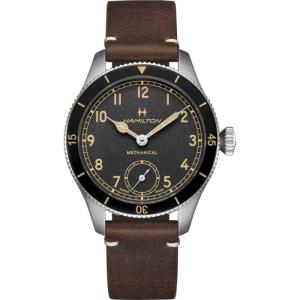 Hamilton Khaki Aviation Pilot Mechanical Men’s Watch, 43mm Stainless Steel Case, Swiss Made, Black Dial Analog Wrist Watch for Men, 100m Waterproof, Sapphire Crystal, Calf Leather Strap