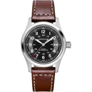 Hamilton Khaki Field Automatic Men’s Watch, 38mm Stainless Steel Case, Swiss Made, Black Dial Analog Wrist Watch for Men, 100m Waterproof, Sapphire Crystal, 3-Hand Movement, Cow Leather Strap