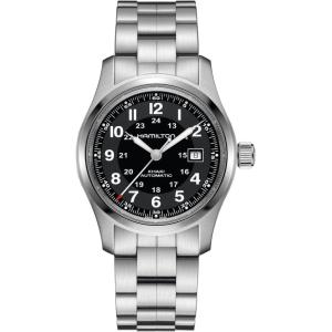 Hamilton Khaki Field Automatic Men’s Watch, 42mm Stainless Steel Case, Swiss Made, Black Dial Analog Wrist Watch for Men, 100m Waterproof, Sapphire Crystal, 3-Hand Movement, Stainless Steel Strap