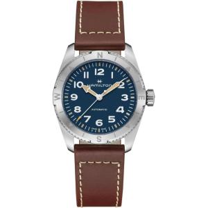 Hamilton Khaki Field Expedition Automatic Men’s Watch, 37mm Stainless Steel Case, Swiss Made, Blue Dial Analog Wrist Watch, 100m Waterproof, Sapphire Crystal, 3-Hand Movement, Cow Leather Strap