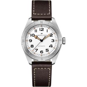 Hamilton Khaki Field Expedition Automatic Men’s Watch, 41mm Stainless Steel Case, Swiss Made, White Dial Analog Wrist Watch, 100m Waterproof, Sapphire Crystal, 3-Hand Movement, Cow Leather Strap