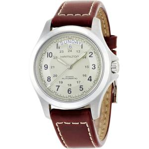 Hamilton Khaki Field King Automatic Men’s Watch, 40mm Stainless Steel Case, Swiss Made, Beige Dial Analog Wrist Watch for Men, 50m Waterproof, Sapphire Crystal, Cow Leather Strap