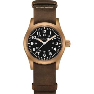 Hamilton Khaki Field Mechanical Men’s Watch, 38mm Bronze and Titanium Case, Swiss Made, Black Dial Analog Wrist Watch for Men, 50m Waterproof, Sapphire Crystal, Cow Leather Strap