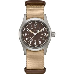 Hamilton Khaki Field Mechanical Men’s Watch, 38mm Stainless Steel Case, Swiss Made, Brown Dial Analog Wrist Watch for Men, 50m Waterproof, Sapphire Crystal, Textile Strap