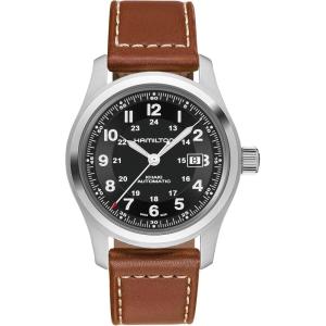 Hamilton Khaki Field Titanium Automatic Men’s Watch, 42mm Stainless Steel Case, Swiss Made, Black Dial Analog Wrist Watch, 100m Waterproof, Sapphire Crystal, 3-Hand Movement, Cow Leather Strap