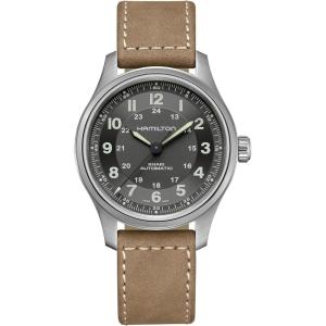Hamilton Khaki Field Titanium Automatic Men’s Watch, 42mm Titanium Case, Swiss Made, Black Dial Analog Wrist Watch for Men, 100m Waterproof, Sapphire Crystal, 3-Hand Movement, Cow Leather Strap