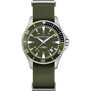 Hamilton Khaki Navy Automatic Men’s Watch, 40mm Stainless Steel Case, Swiss Made, Green Dial Analog Wrist Watch for Men, 100m Waterproof, Sapphire Crystal, 3-Hand Movement, Textile Strap