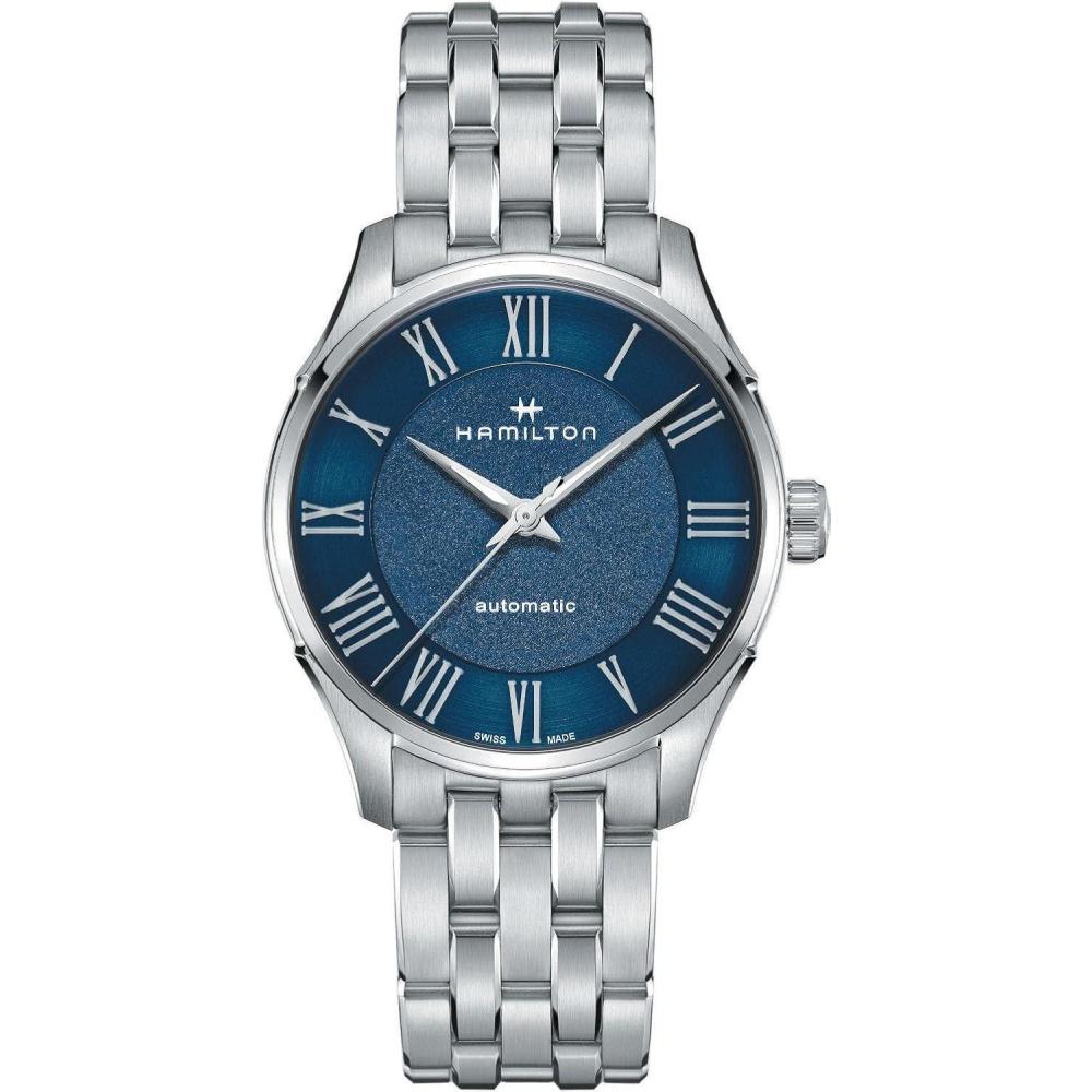 imageHamilton Jazzmaster Automatic Mens Watch 40mm Stainless Steel Case Swiss Made Blue Dial Analog Wrist Watch for Men 50m Waterproof Sapphire Crystal 3Hand Movement Strap