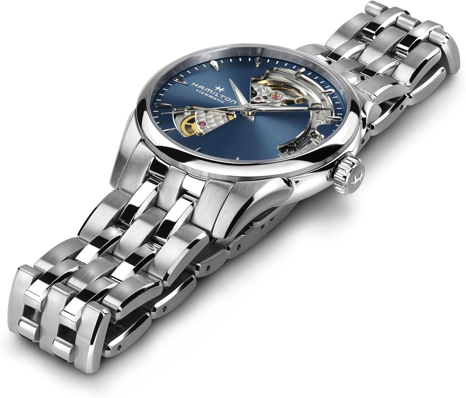 imageHamilton Jazzmaster Open Heart Automatic Womens Watch 36mm Stainless Steel Case Swiss Made Blue Dial Analog Wrist Watch for Women 50m Waterproof Sapphire Crystal 3Hand Movement Strap