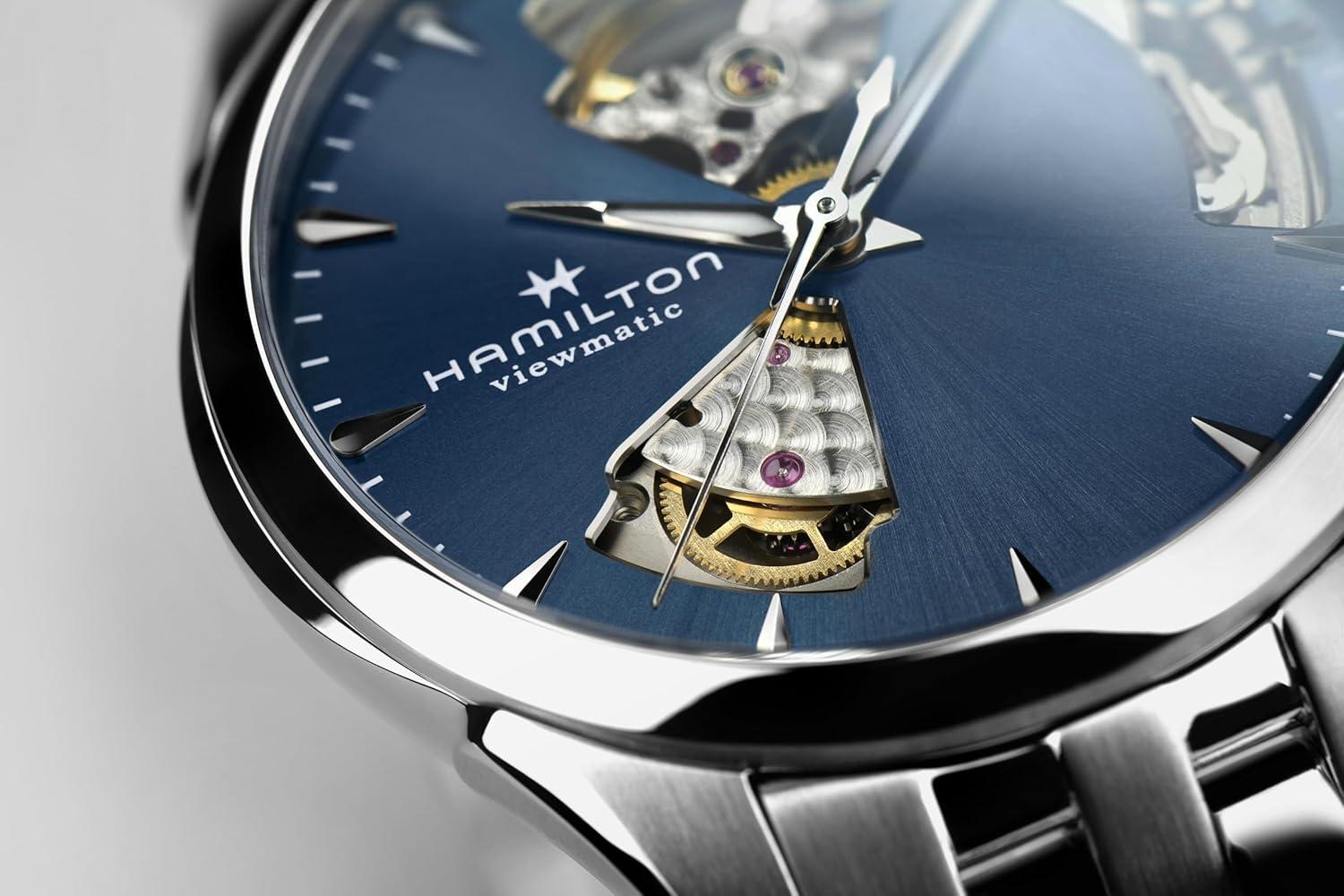 imageHamilton Jazzmaster Open Heart Automatic Womens Watch 36mm Stainless Steel Case Swiss Made Blue Dial Analog Wrist Watch for Women 50m Waterproof Sapphire Crystal 3Hand Movement Strap