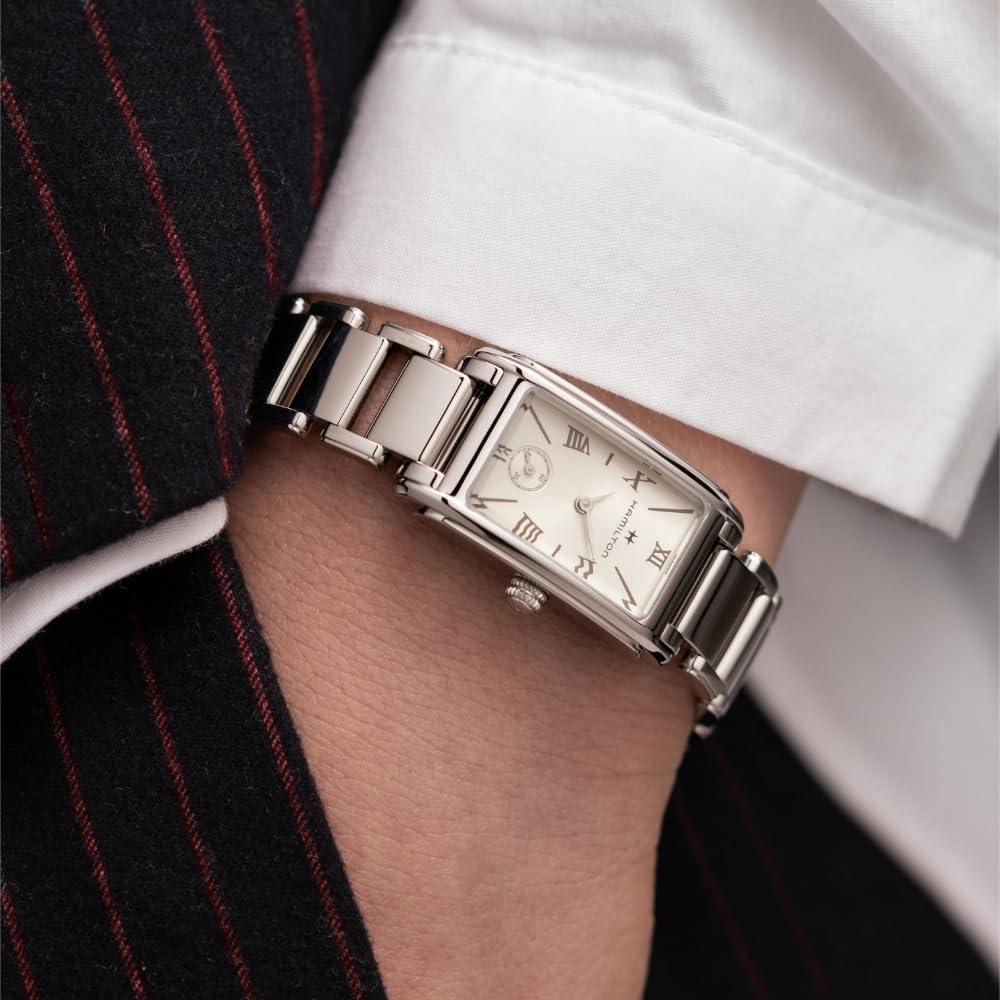 imageHamilton American Classic Ardmore Quartz Womens Watch 19mm x 27mm Stainless Steel Case Swiss Made Silver Dial Analog Wrist Watch for Women 30m Waterproof Mineral Crystal Strap