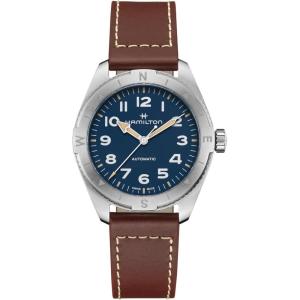 Hamilton Khaki Field Expedition Automatic Men’s Watch, 41mm Stainless Steel Case, Swiss Made, Blue Dial Analog Wrist Watch, 100m Waterproof, Sapphire Crystal, 3-Hand Movement, Cow Leather Strap