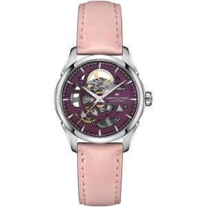 Hamilton Jazzmaster Skeleton Automatic Women’s Watch, 36mm Stainless Steel Case, Swiss Made, Purple Dial Analog Wrist Watch, 50m Waterproof, Sapphire Crystal, 3-Hand Movement, Cow Leather Strap